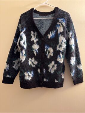 HAZEL ANTHROPOLOGIE Fuzzy Print Cardigan